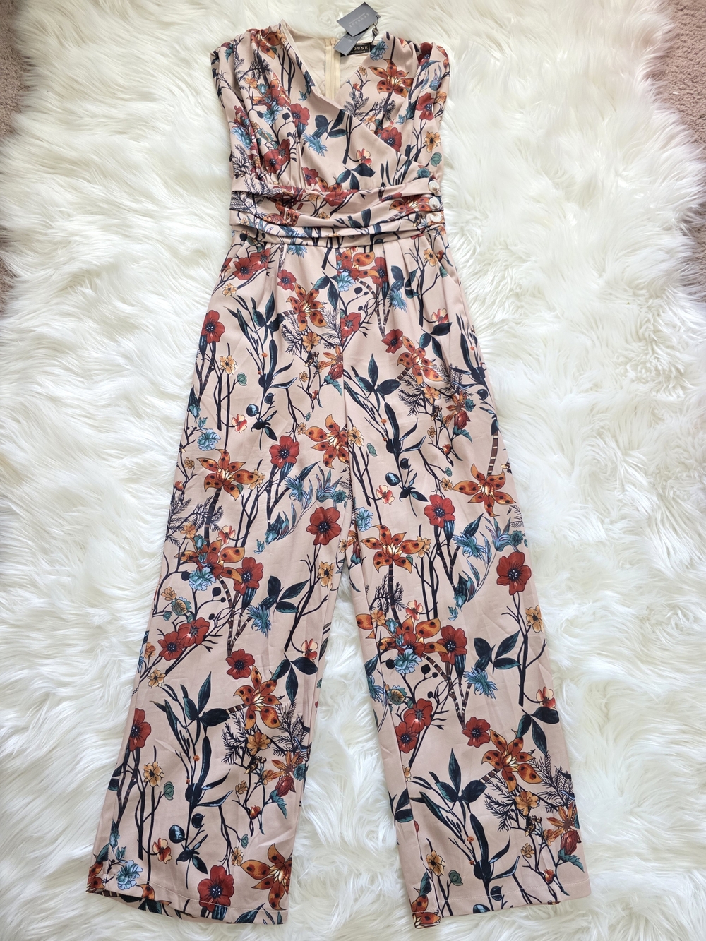 Floral V-Neck Wide-Leg Jumpsuit in Blush